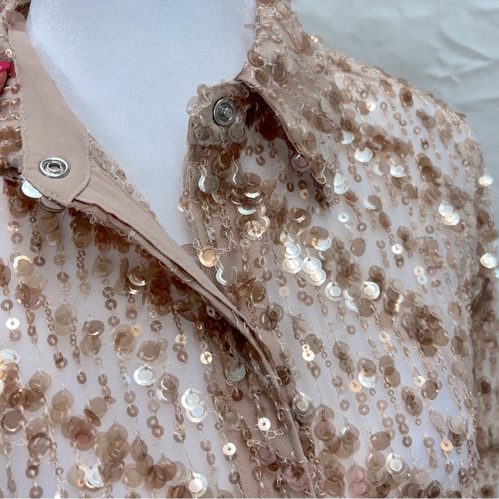 ZARA rose gold sequin collared duster with snap-up front. - Picture 5 of 15